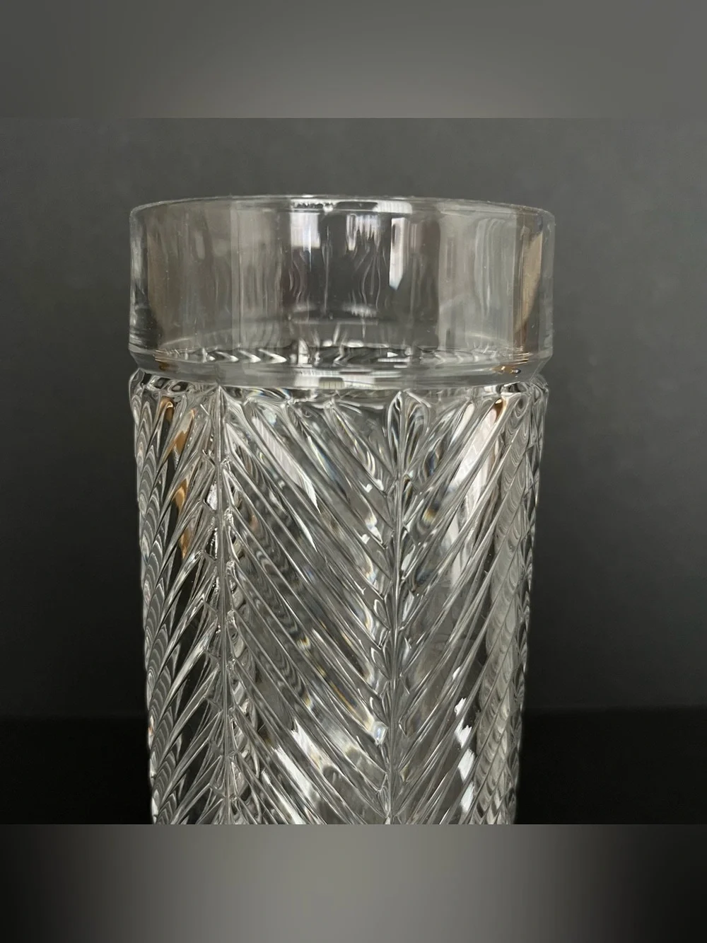 Vintage Ralph Lauren Herringbone Crystal Highball Glass Vase Heavy Bottom 6-1/4